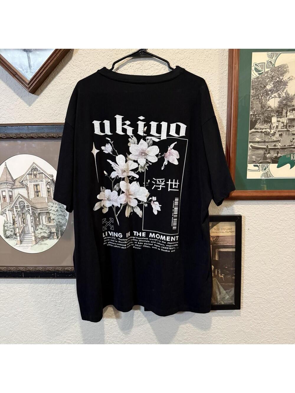 Suzushii Ukiyo Designer Living In The Moment Flower Black Men’s Shirt Size 2XL